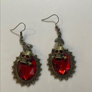 Red and Gold Heart Gemstone Earrings